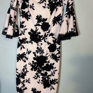 Elegant Black and White Off the Shoulder Sheath Dress